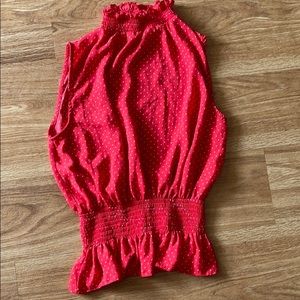 Red dot sleeveless turtle neck peplum blouse